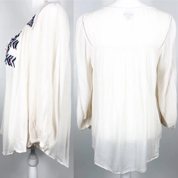 Ecote | Cream Embroidered Gauze Boho Peasant Top - Picture 6 of 8